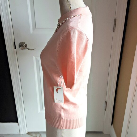 NEW! RHINESTONE Collar SHORT SLEEVE SWEATER - Picture 3 of 6